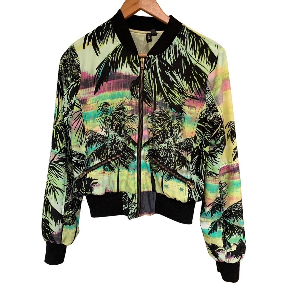 WANT & NEED Y2K Miami Palm Tree Bomber Jacket (M)